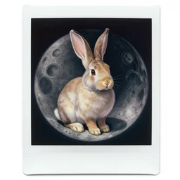 long shot polaroid photo of a bunny on the moon, intricate, elegant, highly detailed, centered, digital painting, artstation, concept art, smooth, sharp focus, illustration, artgerm, donato giancola, Joseph Christian Leyendecker, WLOP, Boris Vallejo, Artgerm