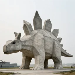 a concrete building in the shape of a stegosaur, brutalist style, dslr, soft lighting