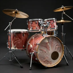a photo realistic drum kit made of skin, bone, sinew and muscle tissue, 8 k octane render highly detailed in the style of h. r. giger.