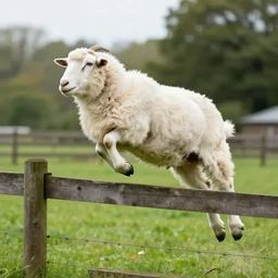 Electric Sheep, leaping over a fence.
