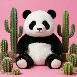 extremely detailed studio portrait of a panda plushie toy surrounded by a lot if cactuses. surreal photograph, lo - fi, polished look, solid background, silly and serious, hermes ad, fashion photography, toiletpaper magazine by pierpaolo ferrari and maurizio cattelan, 3 5 mm photograph, colourful, david lachapelle, canon eos c 3 0 0, 8 k, medium