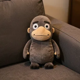 moai plushy toy on a couch, ambient light