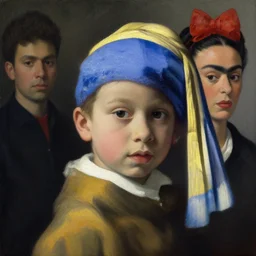 a beautiful portrait of a 2 5 years old spaced out indian stoner boy, 1 9 9 0 s, head and upper body only, by johannes vermeer, by frida kahlo, by greg rutkowski, oil on canvas, trending on artstation, masterpiece, brilliant cold lighting, detailed, 8 k