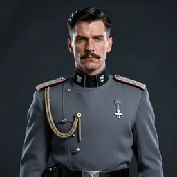 portrait of a man by greg rutkowski, british features, short black hair in military style, moustache, tall, star wars expanded, universe, he is about 4 0 years old, wearing imperial captain uniform, artstation hq