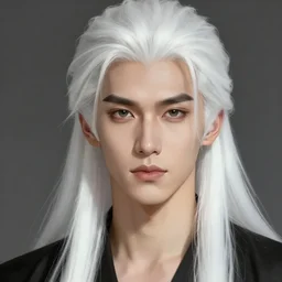 handsome young man, long fringy white hair, clean shaven, by jeremy mann, by greg rutkowski, by noah bradley, digital painting