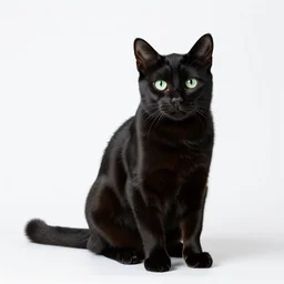 iridescent black cat, professional studio photo, full body, isolated on a pure white background, centered, entire subject in frame, sharp focus, soft studio lighting