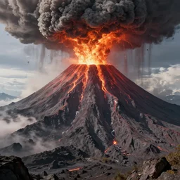 a massive volcano erruption, 3 d render, hyper realistic detailed, ruan jia, wlop. scifi, fantasy, hyper detailed, octane render, concept art, by peter mohrbacher, by wlop, by ruan jia