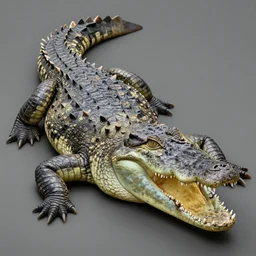 a majestic crocodile with big eyes and mouth open. full body subject. intricate, matte painting. concept art by ross tran.
