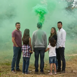 toxic green smoke coming out of my back, during a family photo