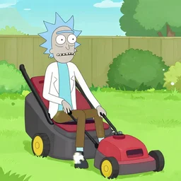 rick and morty mowing the lawn