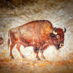 lascaux cave painting, bison in real life