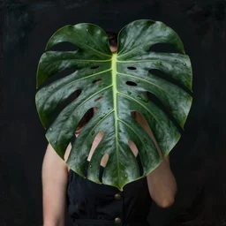 a woman in dress inspired by monstera leaves in the style of the dutch masters and gregory crewdson dark and moody