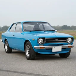 a photorealistic image of a blue 1975 Datsun 510