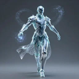a portrait of invisible magician in glass armor releasing spell, full height, moving forward, concept art, trending on artstation, highly detailed, intricate, sharp focus, digital art, 8 k
