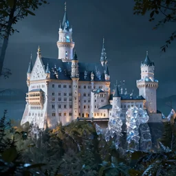 a big castle, highly detailed, crystal lighting, mystical, forest, hyperrealistic, 4 k, unreal engine, dramatic lighting, magical, beautiful,