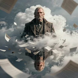 papers falling out of cloud, beksinski, wayne barlowe, very coherent symmetrical artwork, cinematic, hyper realism, high detail, cinematic lighting, octane render, 8 k, surreal, pulp, photorealism