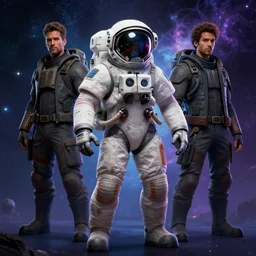 technomancer astronaut with an epic cosmic background in the style of erak note, eddie mendoza, christophe young, character design