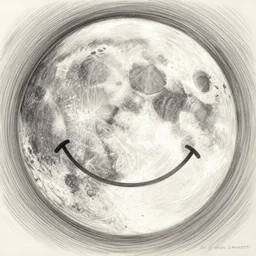 smiling full moon, face only, smile, pencil drawing, pastel, by marc simonetti