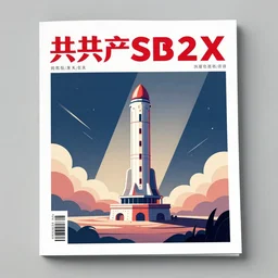 magazine cover of a communist space x, flat 2d,