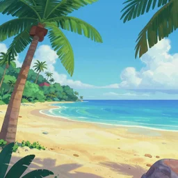 a tropical beach scene, Disney cartoon, animation, high detail, colorful