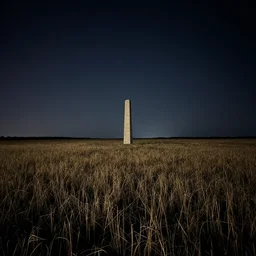 a field during nighttime with a concrete monolith in the distance, liminal, 4 k