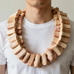a garland around his neck made of thumbs, concept art
