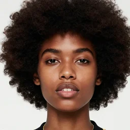 close up of head of a black fashion model with large afro, gta style, editorial of fashion magazine, highly detailed