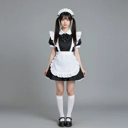 a symmetric and beautiful face, professional full length high definition photo of a young woman with twin tails and maid uniform, photo taken with Sony a7R