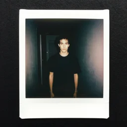 tarman from the return of the living dead at the end of a dark hallway, polaroid,