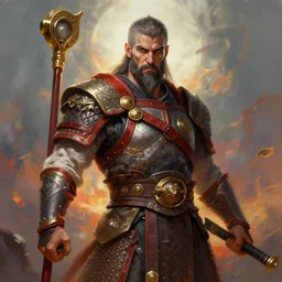 fantasy character concept portrait, digital painting, wallpaper of a god of war, inspired by alexander holllow fedosav, 8 k dop dof hdr, vibrant