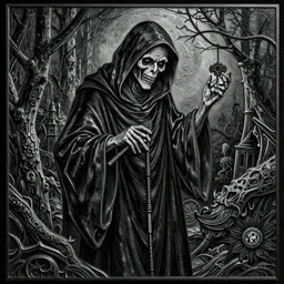 an Enamel painting of the Grim Reaper