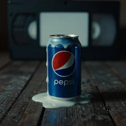 pepsi can melting, vhs archive footage, sharp focus, liminal, eerie, analog horror, grainy, blurry, dark, practical effects