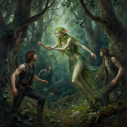 a forest dryad luring men to their doom, by peter andrew jones