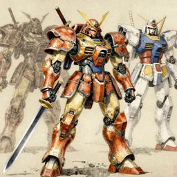samurai mech with sword in the style of Sasai Ukon Masanao, classical japanese art, feudal japan, sci-fi illustrations, mechwarrior, battletech, gundam, highly detailed, intricate, award-winning, mecha, japanese, gritty, beautiful colors, ink and watercolor