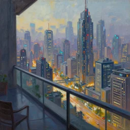view from the balcony over vast cyberpunk city detailed painting