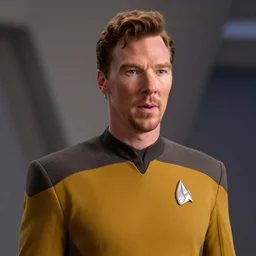movie film still of Benedict Cumberbatch as Captain Picard in a new Star Trek The Next Generation movie, cinematic