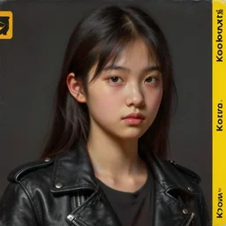 clothed, worksafe. instagram photo, kodak portra. by wlop, ilya kuvshinov, krenz cushart, greg rutkowski, trending on pixiv. zbrush sculpt, octane, maya, houdini, vfx. close - up face of a young cute teen japanese filipino girl wearing leather jacket. oil painting. cinematic dramatic atmosphere, sharp focus, volumetric lighting.