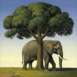 elephant tree by rene magritte, beksinskian colors, a hint of dali