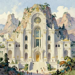 the ancient neoclassical elve city on the mountains. intricate, amazing composition, colorful watercolor, by ruan jia, by maxfield parrish, by marc simonetti, by hikari shimoda, by robert hubert, by zhang kechun, illustration, gloomy, volumetric lighting, fantasy