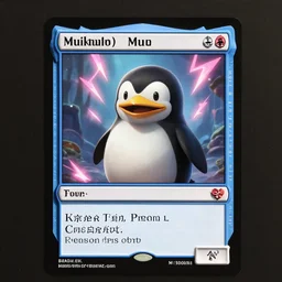 mtg card trading, fantasy mtg card of Fat penguin with pink shocks, screenshot,4K HD
