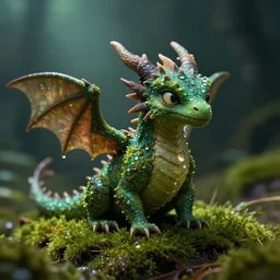 a tiny dragon made of moss, dewdrops, macro, dramatic lighting, cinematic, establishing shot, extremely high detail, foto realistic, cinematic lighting, post processed, concept art, high details, cinematic, 8k resolution, beautiful detailed, photorealistic, digital painting, artstation, concept art, smooth, sharp focus, artstation trending, octane render, unreal engine