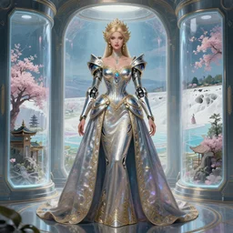 porttait of a beautiful celestial Brazilian pearlescent multiversal Goddess wearing a futuristic luxurious Renaissance dress exposed in cryo chambers by James Jean, mecha theme, intricate, elegant, highly detailed, centered, digital painting, lush Japanese landscape, sakura season, Pamukkale setting, artstation, concept art, smooth, sharp focus, illustration, by Peter Mohrbacher, WLOP