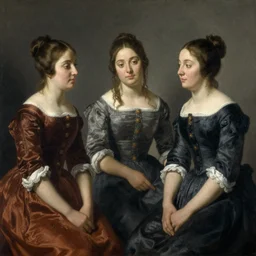 three women in a French painting 1700s by Balthus
