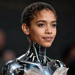 close - up portrait of beautiful young obama with cybernetic dress, art by uwe ommer photography
