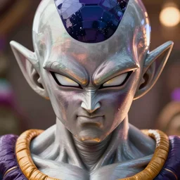 incredibly realistic, too detailed closeup face of frieza as the exotic pet, centered, symmetrical, octane render, bump mapping, global illumination, unreal engine 5, 8 k, bokeh, d & d digital art, mark ryden, rob gonsalves