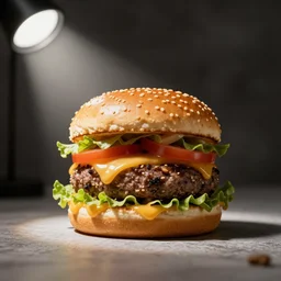 brutalist burger, soft lighting, 3 5 mm, spotlight photography