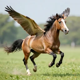 a flyihng appaloosa horse is flapping its wings while running. professional high quality, digital art
