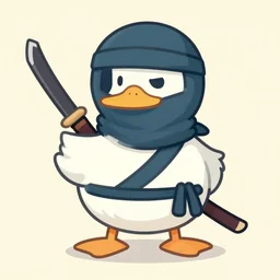 ninja duck with a ninjato, flat art, detailed, clear edges, pastel shades, realistic
