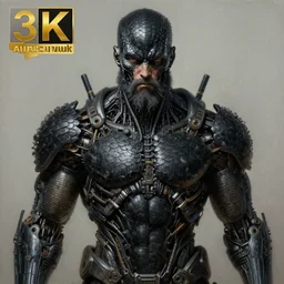 ultra realist intricate detailed painting of a single rugged cyborg male, black scales on bearded face and cyborg tech on body, symmetry accurate features, cyberpunk, apocalyptic, very intricate details, focus, high resolution, 4 k, artstyle alex ries and hiraku tanaka, award winning