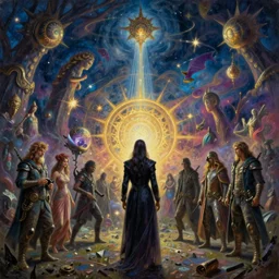 a hype realistic surreal painting of sorcery that opens up a dimension to another twilight zone!!! dreamscape, dimension, magic the gathering, dishonored 2, painted by highly detailed by peter mohrbacher, wayne barlowe, boris vallejo, paolo eleuteri serpieri, greg rutkowski, masterpiece, 4 k, 8 k, beautiful lighting, epic